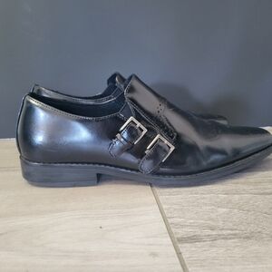 Men's Black Leather Double Monk Strap Shoes